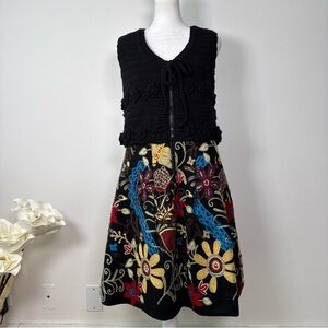 Desigual Dress Embroidered Floral Bottom Crochet Top Size EU 38 small Wool blend